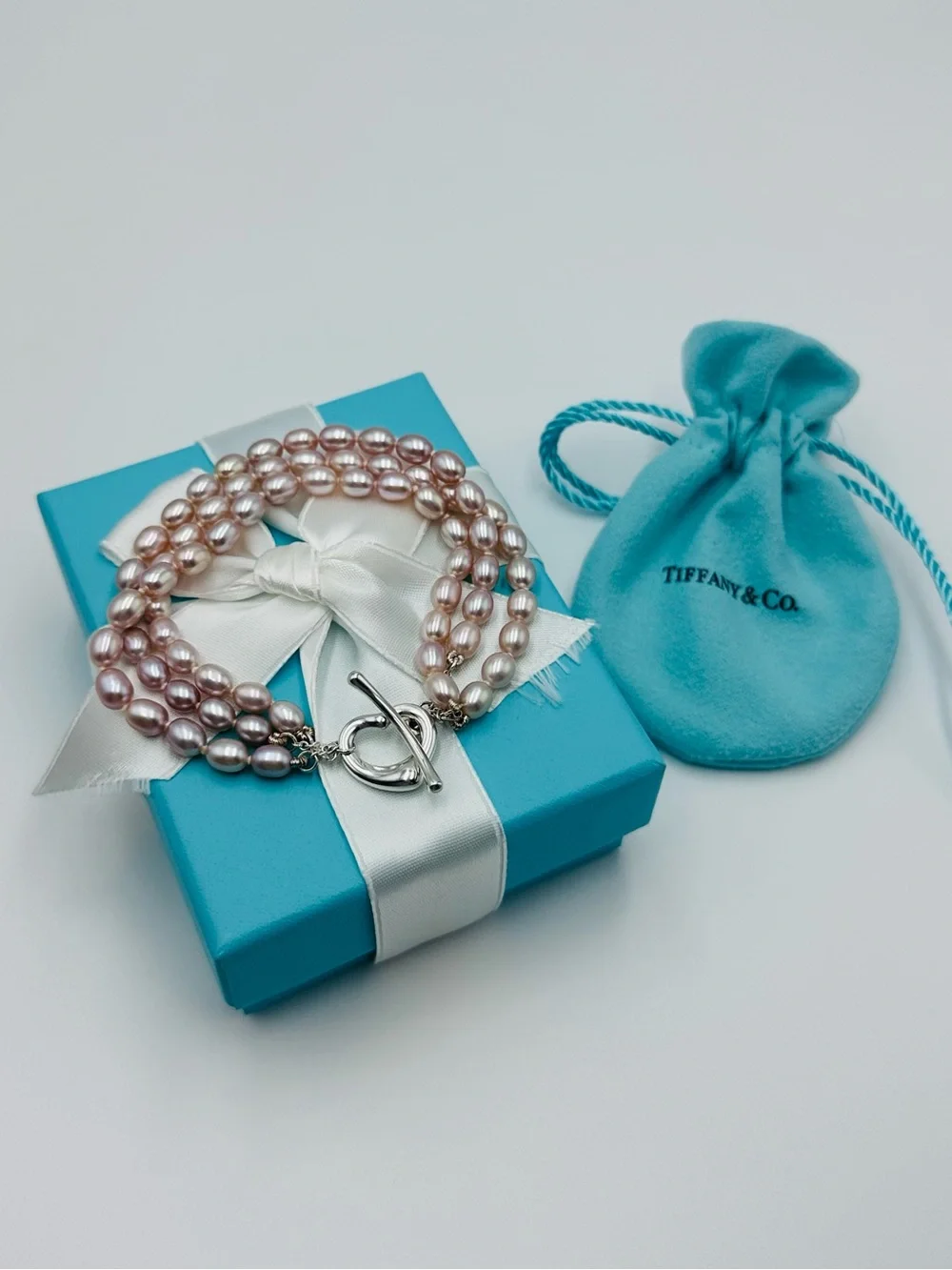 Tiffany & Co. Open Heart Pearl Toggle Bracelet in Sterling Silver with Packaging